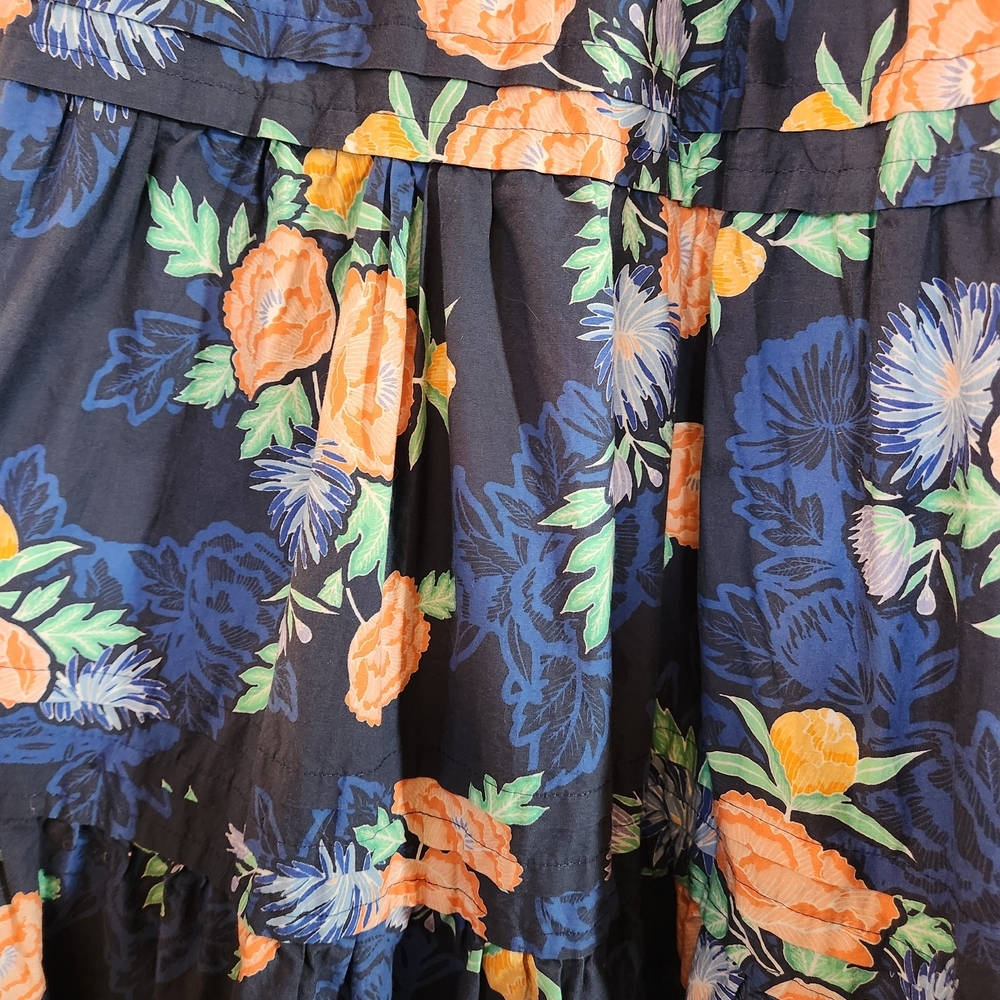 Anthropologie Somerset Maxi Dress Blue Orange Floral V Neck Smocked Waist Size S - Picture 7 of 8